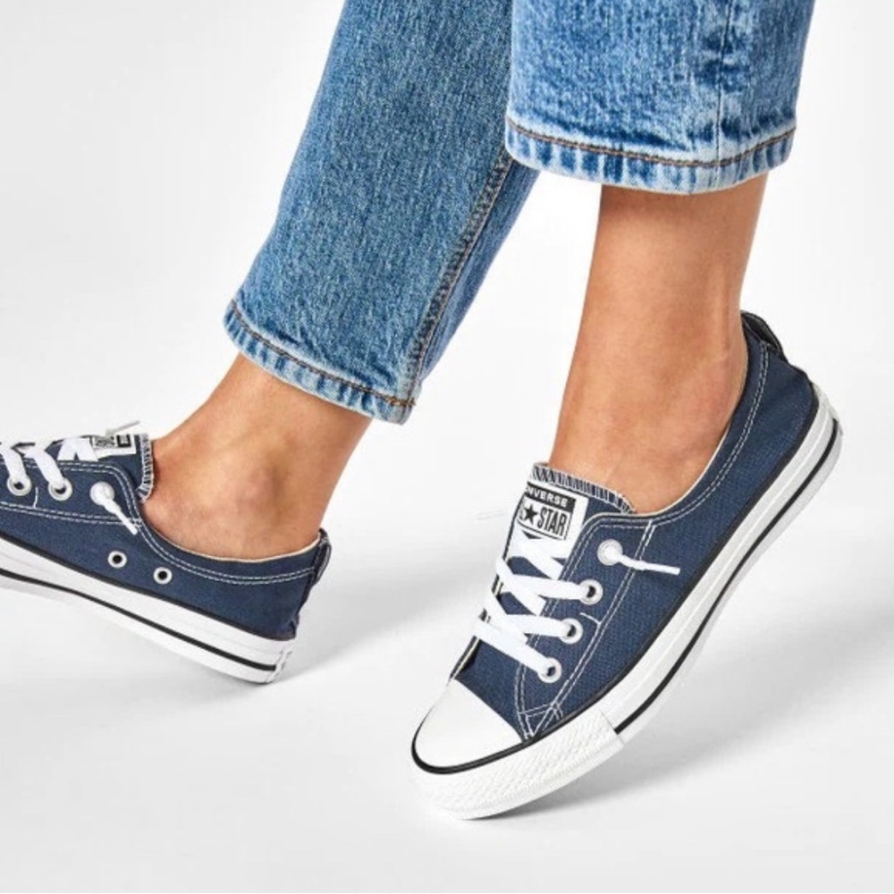 ★CONVERSE ALL★STARS: CHUCK TAYLOR SEASHORE NAVY EASY SLIP-ON SNEAKERS WOMEN US7½